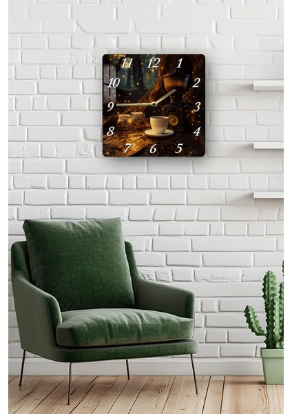 Kahve ve Değirmen Temalı Temperli Cam Kare Saat 33X33 cm Ebadında Uv Baskı - KCS015 fiyatları