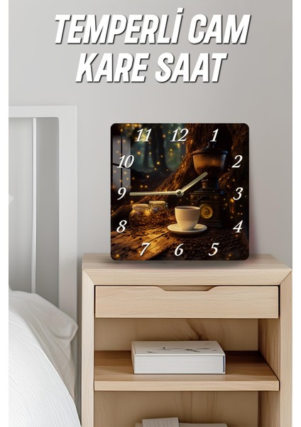 Kahve ve Değirmen Temalı Temperli Cam Kare Saat 33X33 cm Ebadında Uv Baskı - KCS015 fırsatları