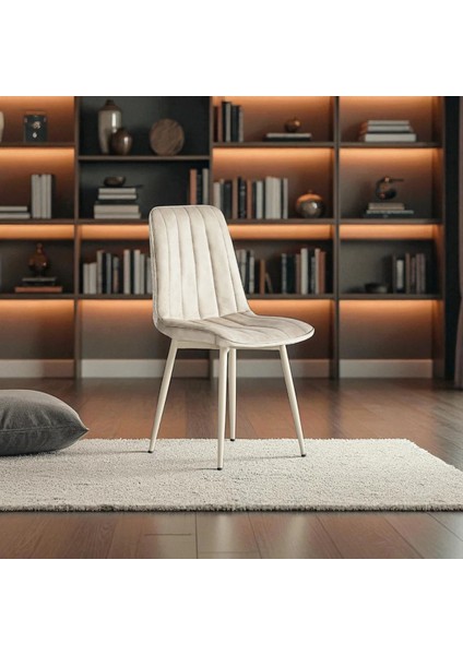 S87 Togo Sandalye (2 Adet) – Krem Kumaş, Kapuçino Metal Ayak