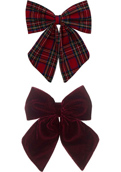 Mimi & Lula Tartan Agnes Bow 2'li Toka - Red