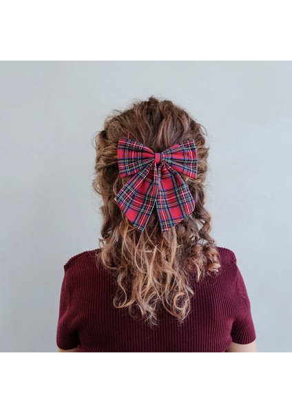 Mimi & Lula Tartan Agnes Bow 2'li Toka - Red modelleri