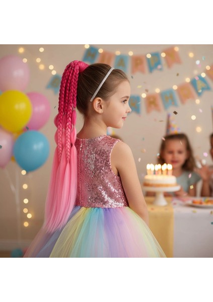 Balon ve Düz Salaş Örgülü Lastikli At Kuyruğu - ACM10