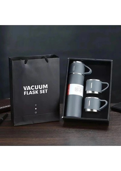 Bilger Vacuum Flask Set Üç Bardaklı Kutulu Termos Seti 500 ml Pembe Yeşil Renk fiyatları