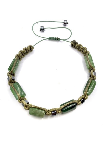 Doğal Yeşim ve Hematit Taşlı Köşeli Makrome Bileklik fiyatları