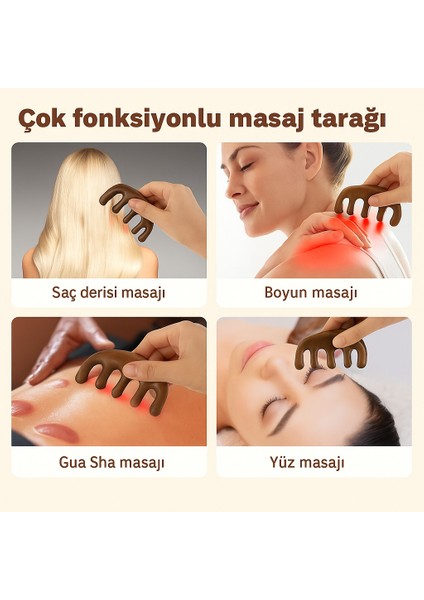 Saç Derisi Tarağı Masaj Aleti Ahşap Tarak Meridyen Gua Sha Masaj Aparatı Geniş Dişli Tarak AT-113
