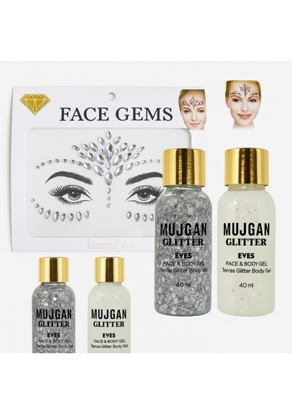 Gri Kendinden Yapışkanlı Yüz ve Vücut Taşı Seti, Düğün ve Parti Için 2'li