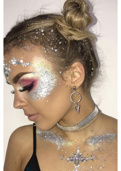 Gri Kendinden Yapışkanlı Yüz ve Vücut Taşı Seti, Düğün ve Parti Için 2'li modelleri