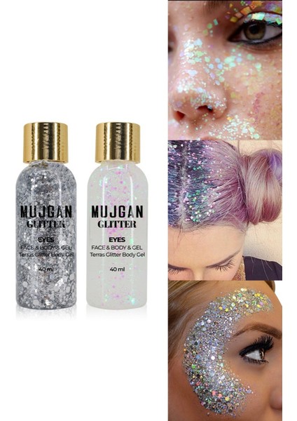 Gri Kendinden Yapışkanlı Yüz ve Vücut Taşı Seti, Düğün ve Parti Için 2'li