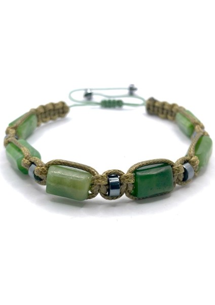 Doğal Yeşim ve Hematit Taşlı Köşeli Makrome Bileklik modelleri