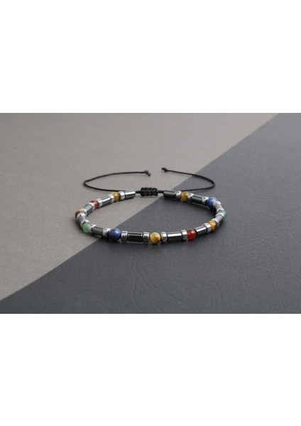 Renkli Doğal Taş Bileklik Seti: Kaplan Gözü, Hematit, Kırmızı Akik, Aventurin, Lapis Lazuli fırsatları