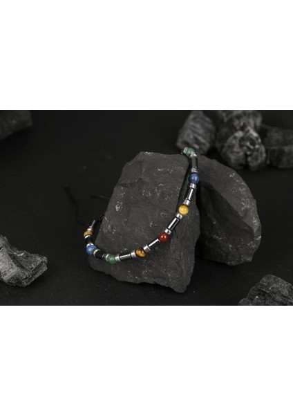 Renkli Doğal Taş Bileklik Seti: Kaplan Gözü, Hematit, Kırmızı Akik, Aventurin, Lapis Lazuli