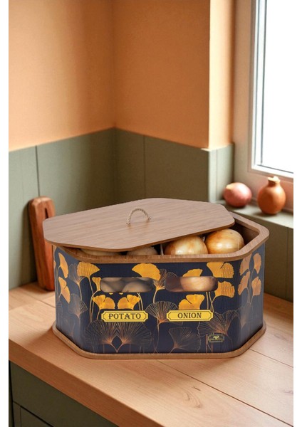 Altıgen Çiçek Desenli Doğal Ahşap Bölmeli Saklama Kutusu