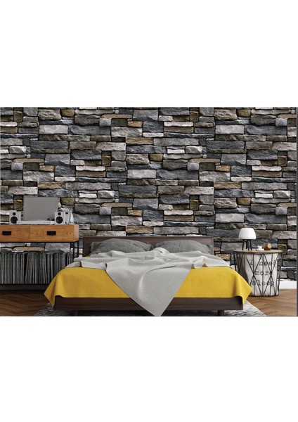 Hafif Simli Taş Desenli Açık Gri-Krem Duvar Kağıdı, 5,3 M2 modelleri