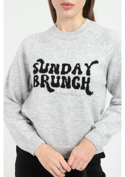 Kadın Sunday Yazı Desenli Bisiklet Yaka Kazak fiyatları