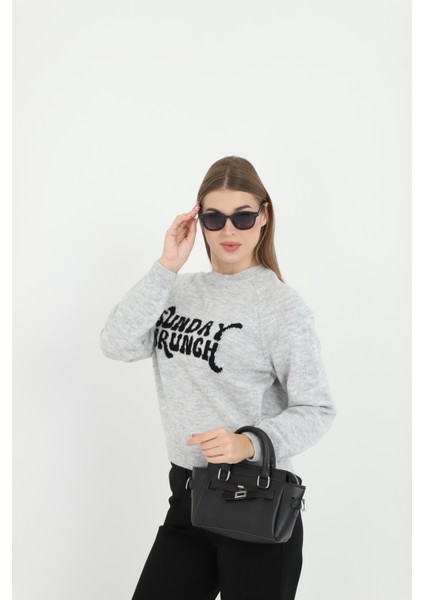 Kadın Sunday Yazı Desenli Bisiklet Yaka Kazak fırsatları