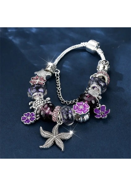Pandora Tarz , Trend Deniz Yıldızı Caretta Mor Charmlı Gümüş Bileklik, Ahşap Kutu Içerisinde fiyatları