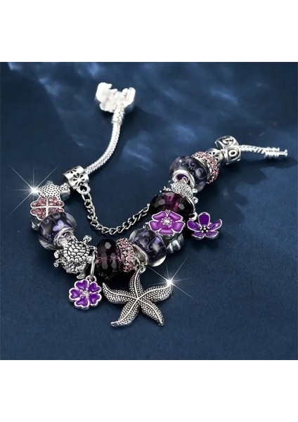 Pandora Tarz , Trend Deniz Yıldızı Caretta Mor Charmlı Gümüş Bileklik, Ahşap Kutu Içerisinde modelleri
