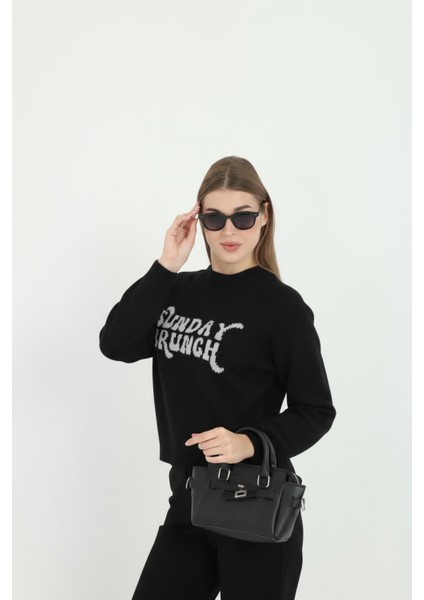 Kadın Sunday Yazı Desenli Bisiklet Yaka Kazak fırsatları