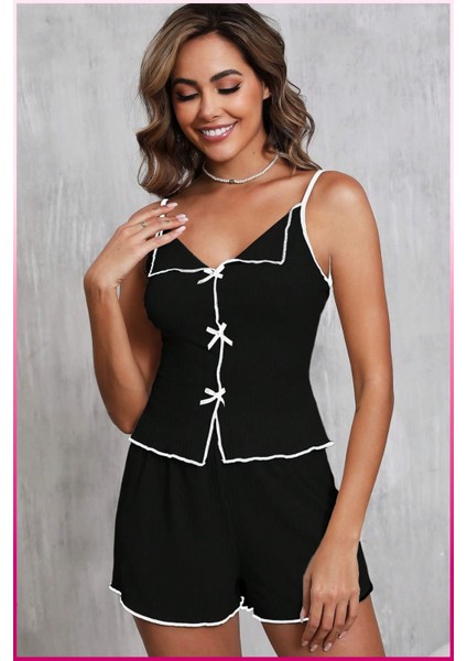 La Vıor Style La Vıor Kadın Siyah Şortlu Pijama Takımı