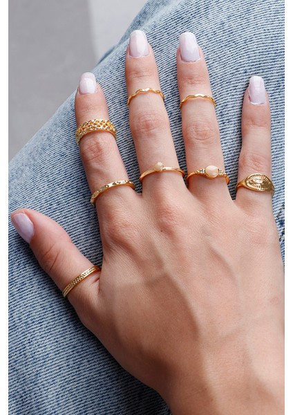 8'li Renkli Taşlı Yüzük ve Eklem Yüzük Seti, Şık ve Zarif Tasarım