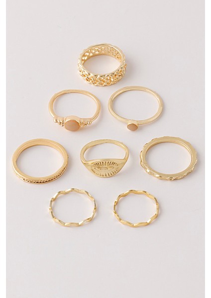 8'li Renkli Taşlı Yüzük ve Eklem Yüzük Seti, Şık ve Zarif Tasarım fiyatları