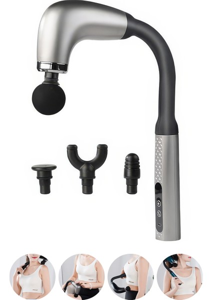 Tüm Vücut Için 4 Başlıklı Titreşimli ve Darbeli Masaj Aleti - Gri