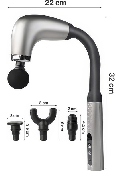 Tüm Vücut Için 4 Başlıklı Titreşimli ve Darbeli Masaj Aleti - Gri