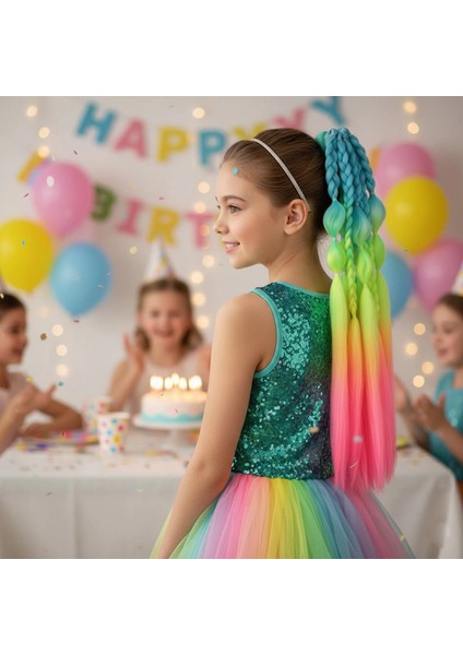 Balon ve Düz Salaş Örgülü Lastikli At Kuyruğu - ACM11