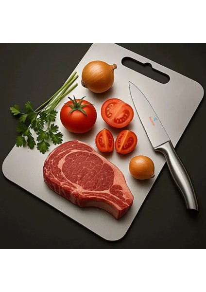 Paslanmaz Çelik Kesme Tahtası 24X34 cm – Küf ve Koku Önleyici Mutfak Tahtası