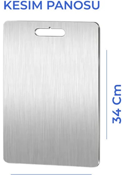 Paslanmaz Çelik Kesme Tahtası 24X34 cm – Küf ve Koku Önleyici Mutfak Tahtası