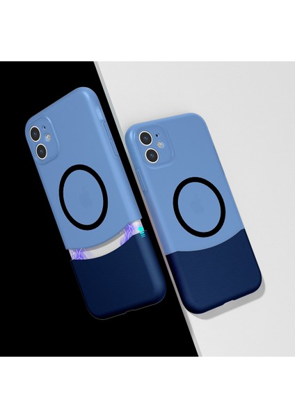 iPhone 11 Kılıf M-Safe Şarj Özellikli Mıknatıslı Frms Duble Kapak - Lacivert