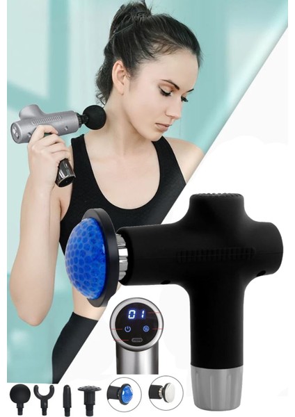 Şarjlı Dijital Masaj Tabancası, Sıcak-Soğuk Kompress, 32 Hız, 6 Fonksiyon