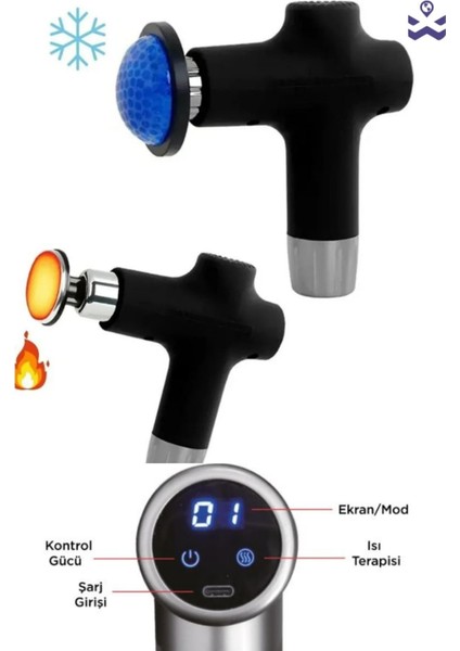Şarjlı Dijital Masaj Tabancası, Sıcak-Soğuk Kompress, 32 Hız, 6 Fonksiyon modelleri