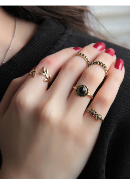 5'li Ayarlanabilir Eklem Yüzük Seti Oniks Doğal Taşlı, Şık ve Zarif Takı Seti fiyatları