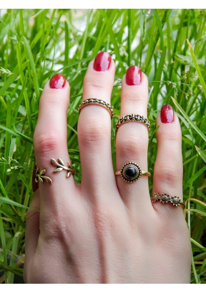 5'li Ayarlanabilir Eklem Yüzük Seti Oniks Doğal Taşlı, Şık ve Zarif Takı Seti modelleri