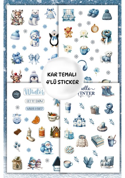4'lü Winter /kış /kar Temalı Sticker Planner Ajanda Bullet Journal Için Uygun Set