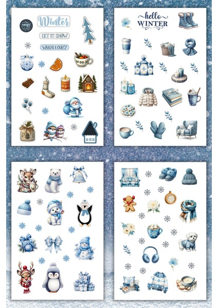 4'lü Winter /kış /kar Temalı Sticker Planner Ajanda Bullet Journal Için Uygun Set fiyatları