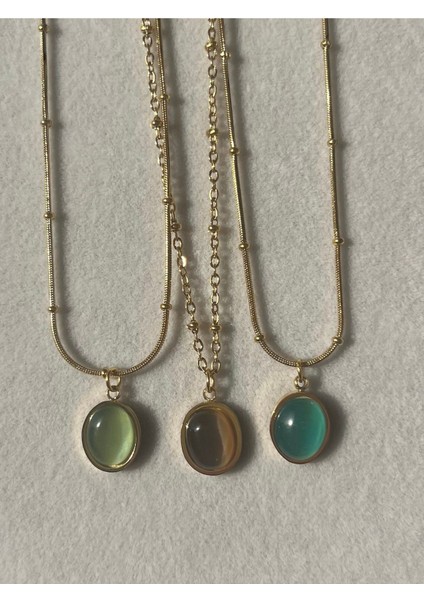 Oval Taşlı Çelik Kolye, Şık ve Doğal Tasarım, Zarif Aksesuar Seçeneği fiyatları