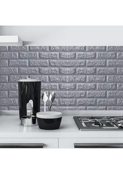 Gri Kendinden Yapışkanlı Esnek 3D Sünger Duvar Paneli, Şık ve Kolay Uygulamalı Dekor. modelleri