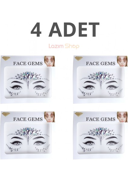 4 Adet Büyük Kendinden Yapışkanlı Parlak Taşlar, Gri Renk