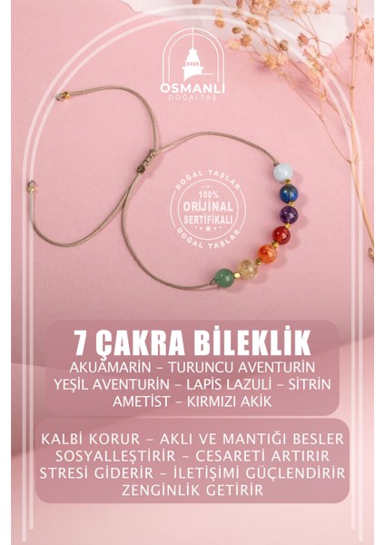 7 Renkli Çakra Bileklik Seti, Doğal Taşlar ve Renkli Tasarım