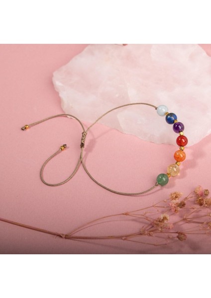 7 Renkli Çakra Bileklik Seti, Doğal Taşlar ve Renkli Tasarım