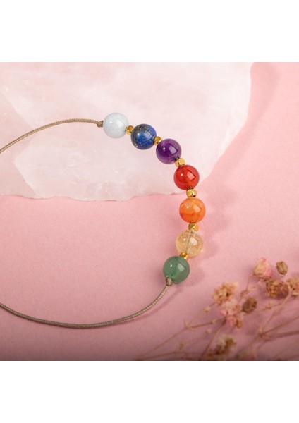 7 Renkli Çakra Bileklik Seti, Doğal Taşlar ve Renkli Tasarım