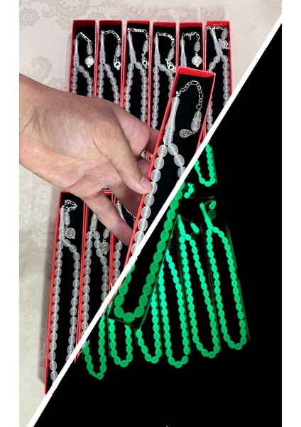 Toz Kehribar Tesbih Kedigözü Model | Fosforlu Şık Tesbih | Erkek Hediyelik Kutulu Tesbih