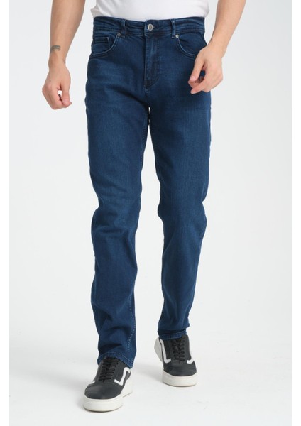 Likralı Regular Kesim Mavi Erkek Jean - Konforlu Pamuklu Pantolon fırsatları