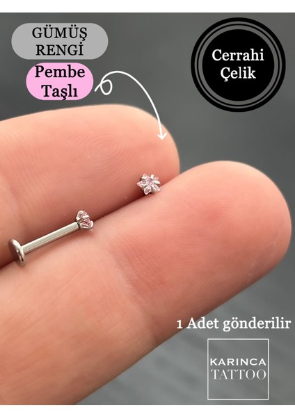 Pembe Taşlı 8 mm Kulak Dudak Burun Conch Helix Kıkırdak Piercing Cerrahi Çelik fiyatları