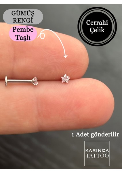 Pembe Taşlı 8 mm Kulak Dudak Burun Conch Helix Kıkırdak Piercing Cerrahi Çelik modelleri
