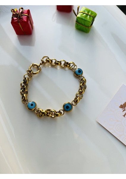 Kalın Dövme Zincir ve Nazar Boncuklu Bileklik, Şık ve Zarif Takı Seti