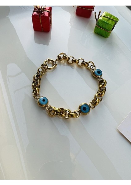 Kalın Dövme Zincir ve Nazar Boncuklu Bileklik, Şık ve Zarif Takı Seti modelleri