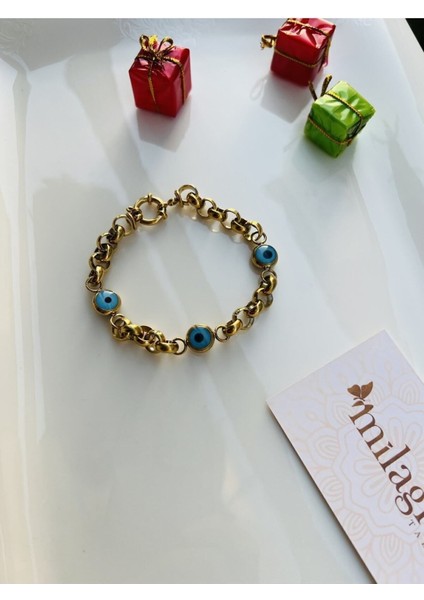 Kalın Dövme Zincir ve Nazar Boncuklu Bileklik, Şık ve Zarif Takı Seti fırsatları